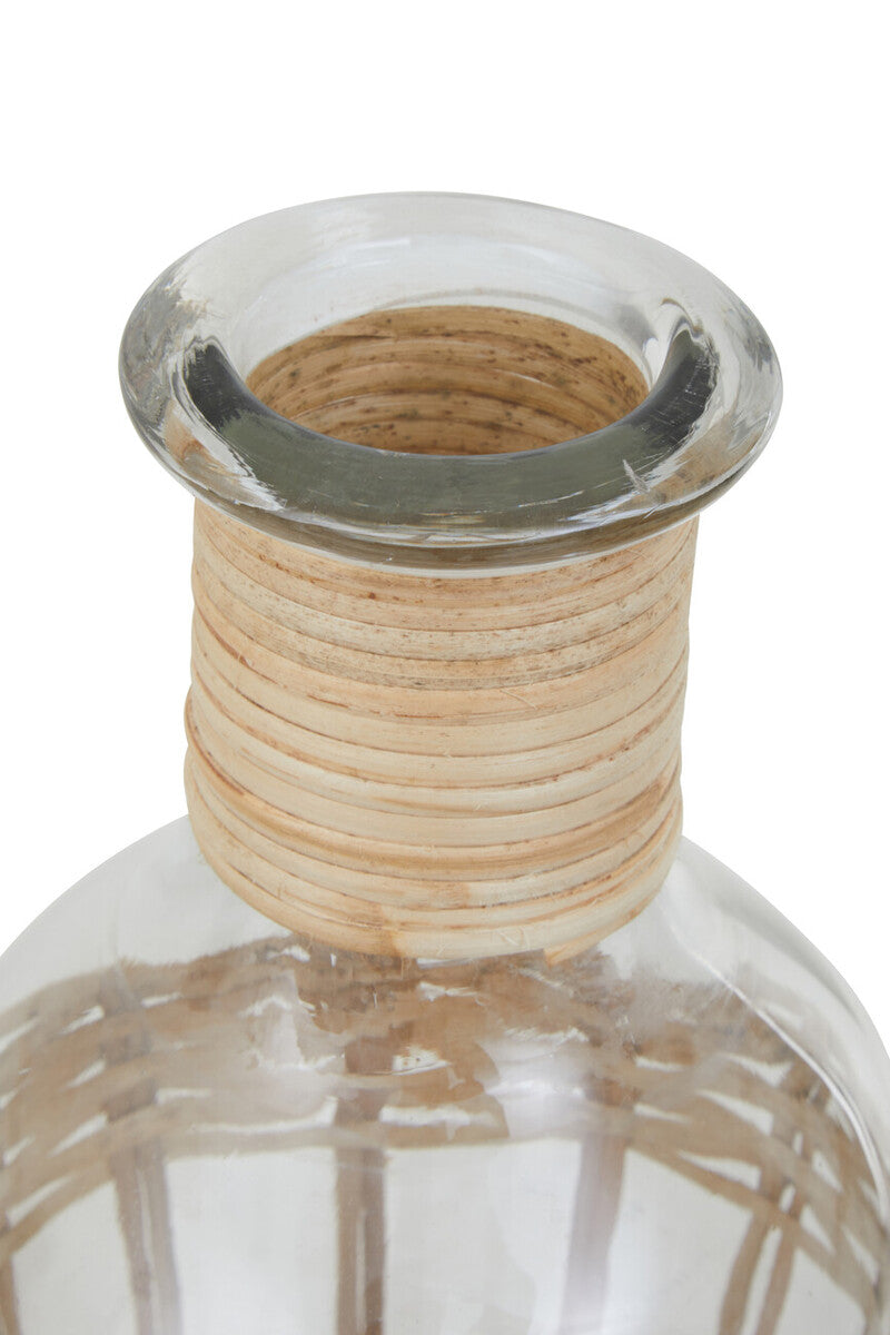 Orsina Kuta Large Glass Vase – Natural Cane Wrapped Coastal Decor