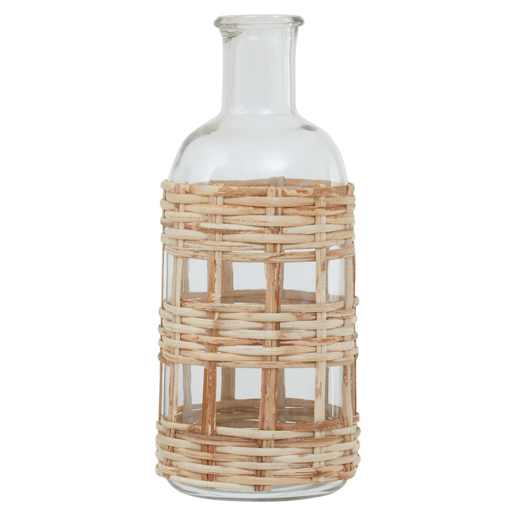 Orsina Kuta Glass Vase – Natural Handwoven Cane Small Bottle Vase