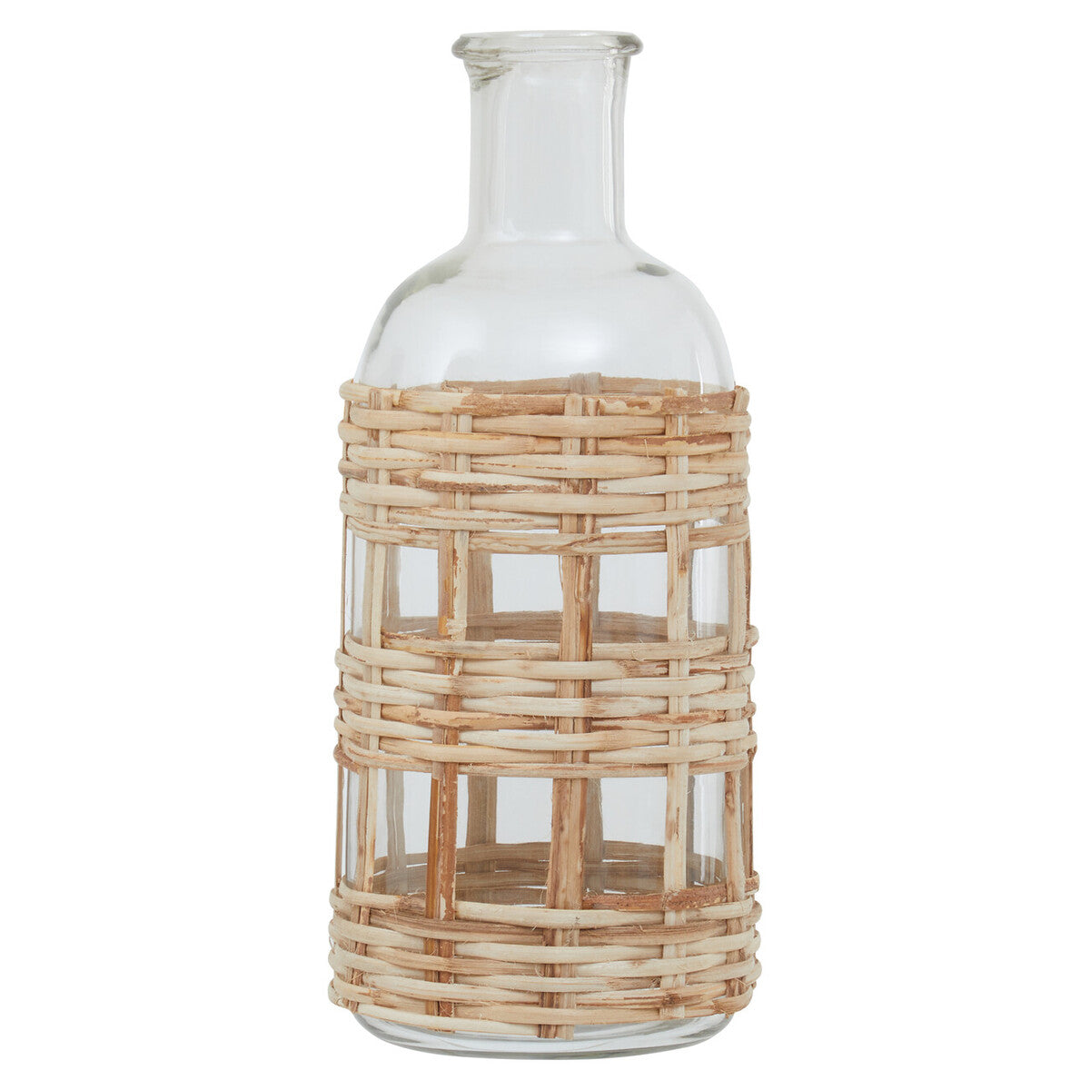 Orsina Kuta Glass Vase – Natural Handwoven Cane Small Bottle Vase