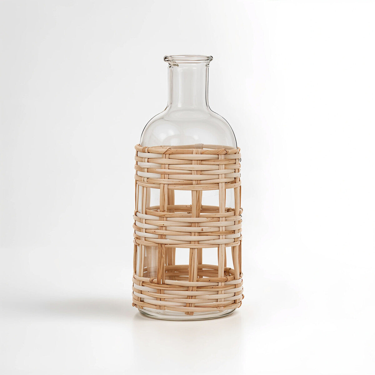 Orsina Kuta Glass Vase – Natural Handwoven Cane Small Bottle Vase