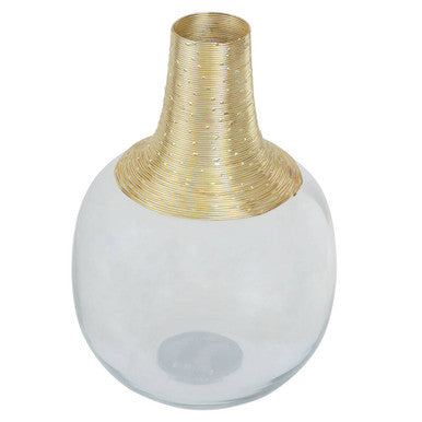 Orsina Glynn Large Glass Vase – Modern Gold Neck Floral Centerpiece