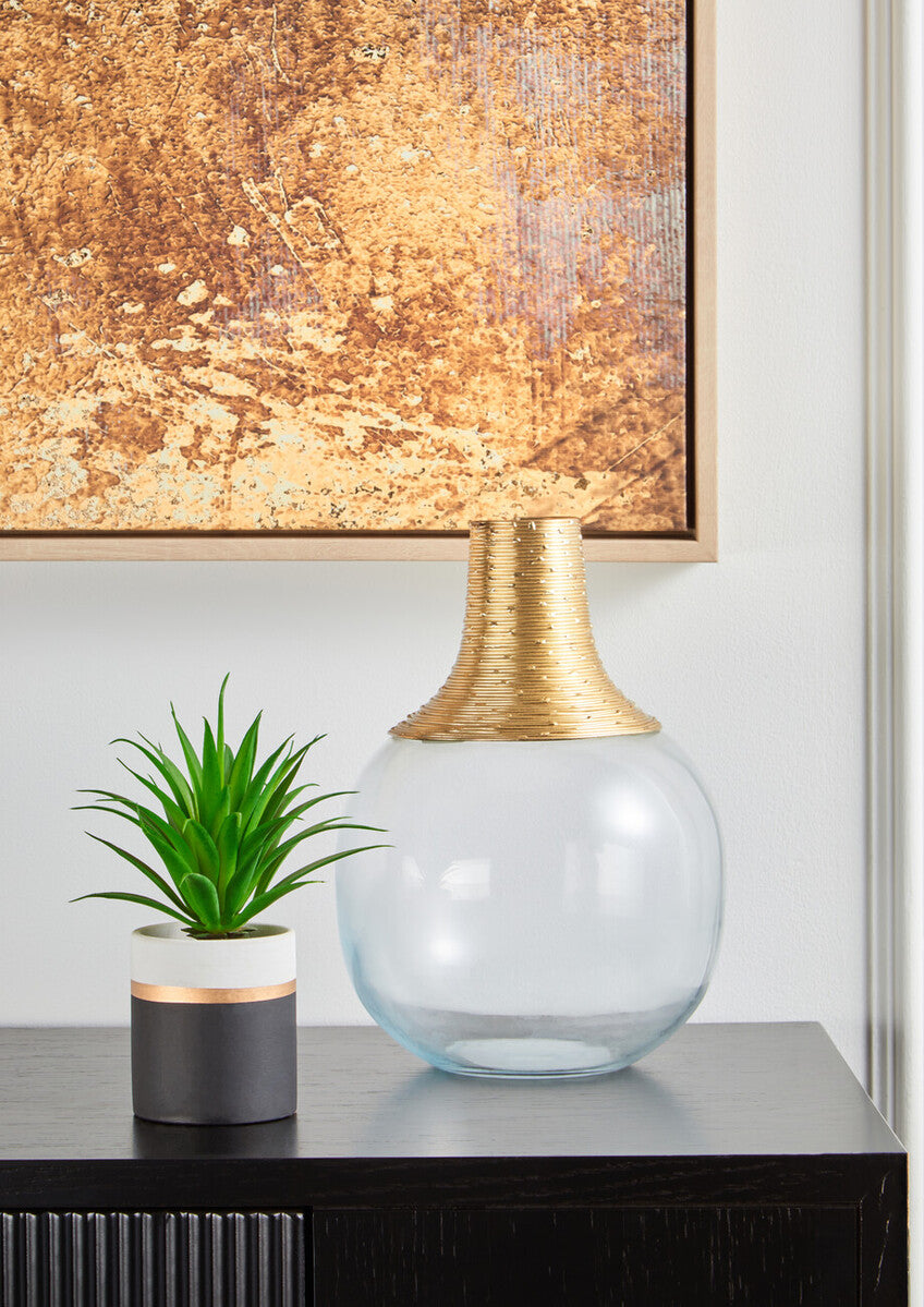 Orsina Glynn Small Glass Vase with Brushed Gold Neck – Modern Decor