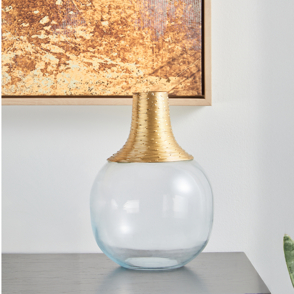 Orsina Glynn Small Glass Vase with Brushed Gold Neck – Modern Decor