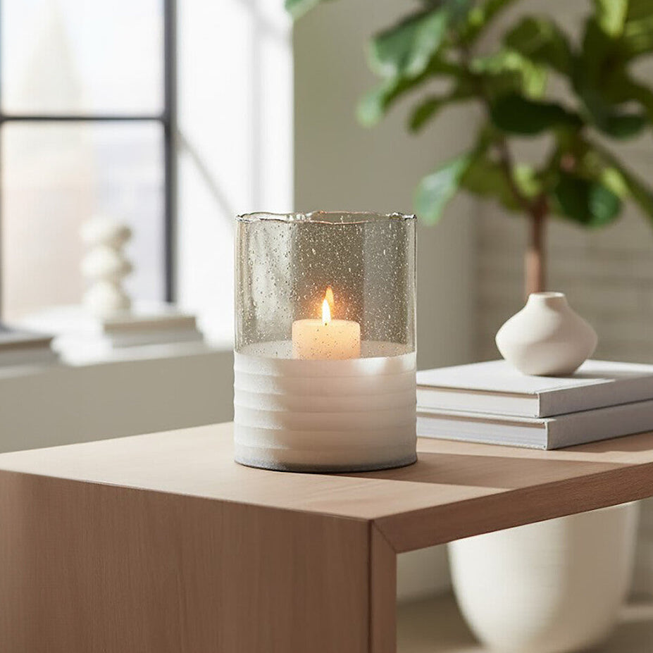 Orsina Glynn Large Candle Holder – Ribbed Clear Glass Home Decor