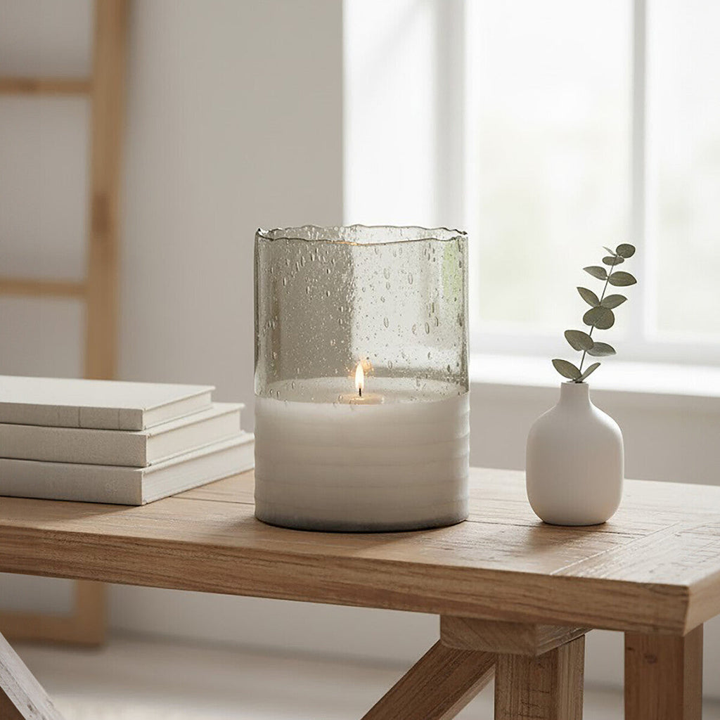 Orsina Glynn Large Candle Holder – Ribbed Clear Glass Home Decor