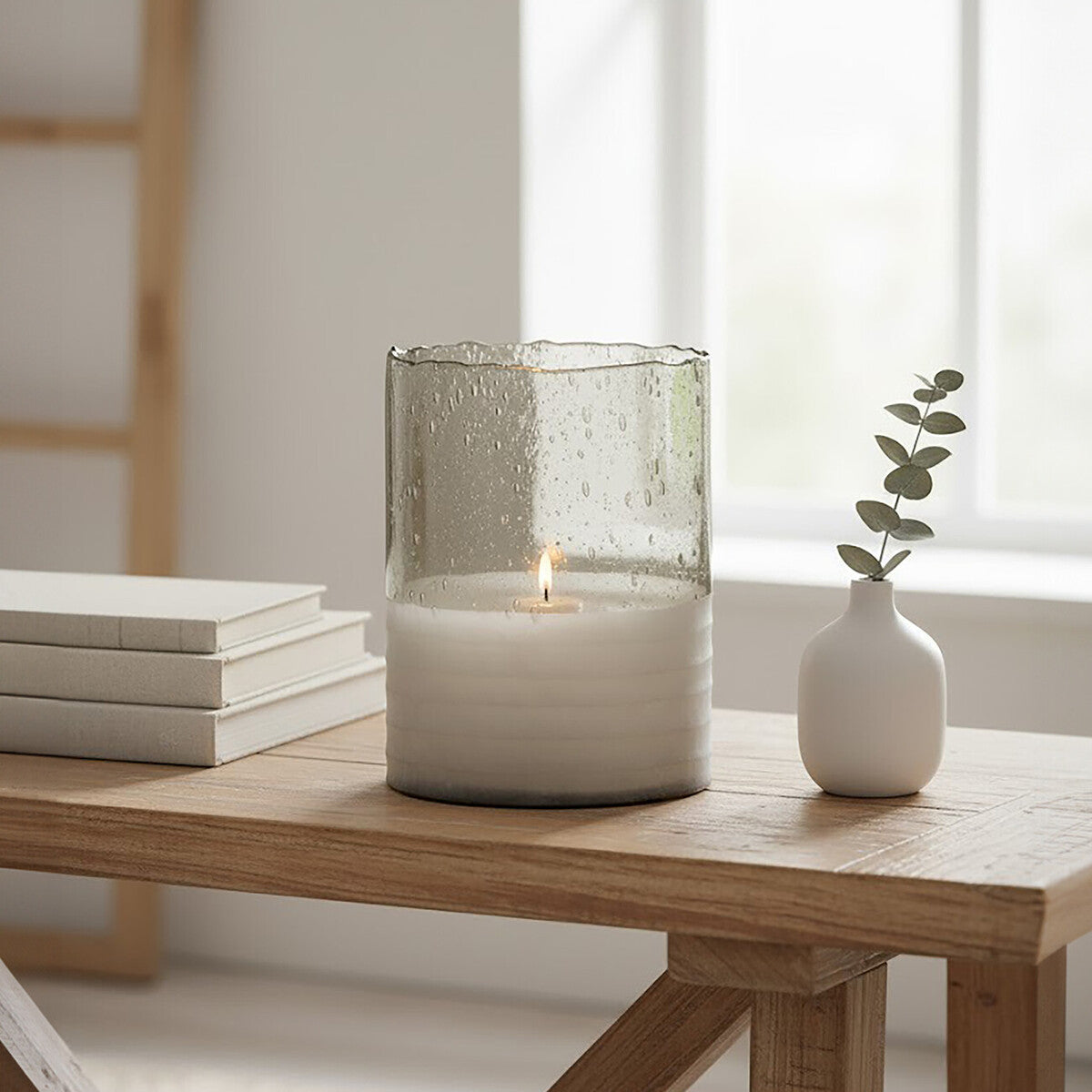 Orsina Glynn Large Candle Holder – Ribbed Clear Glass Home Decor