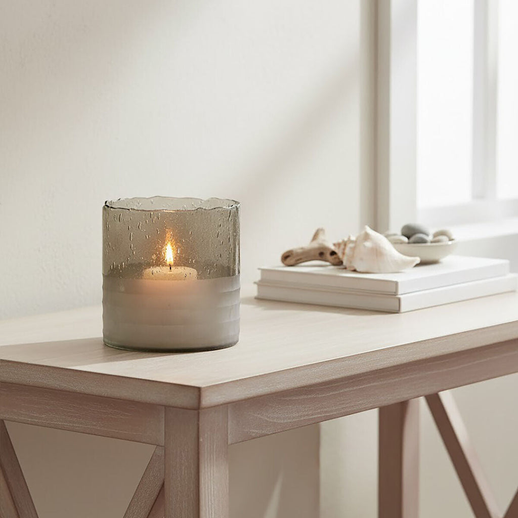 Orsina Glynn Small Ribbed Glass Candle Holder – Natural and Clear