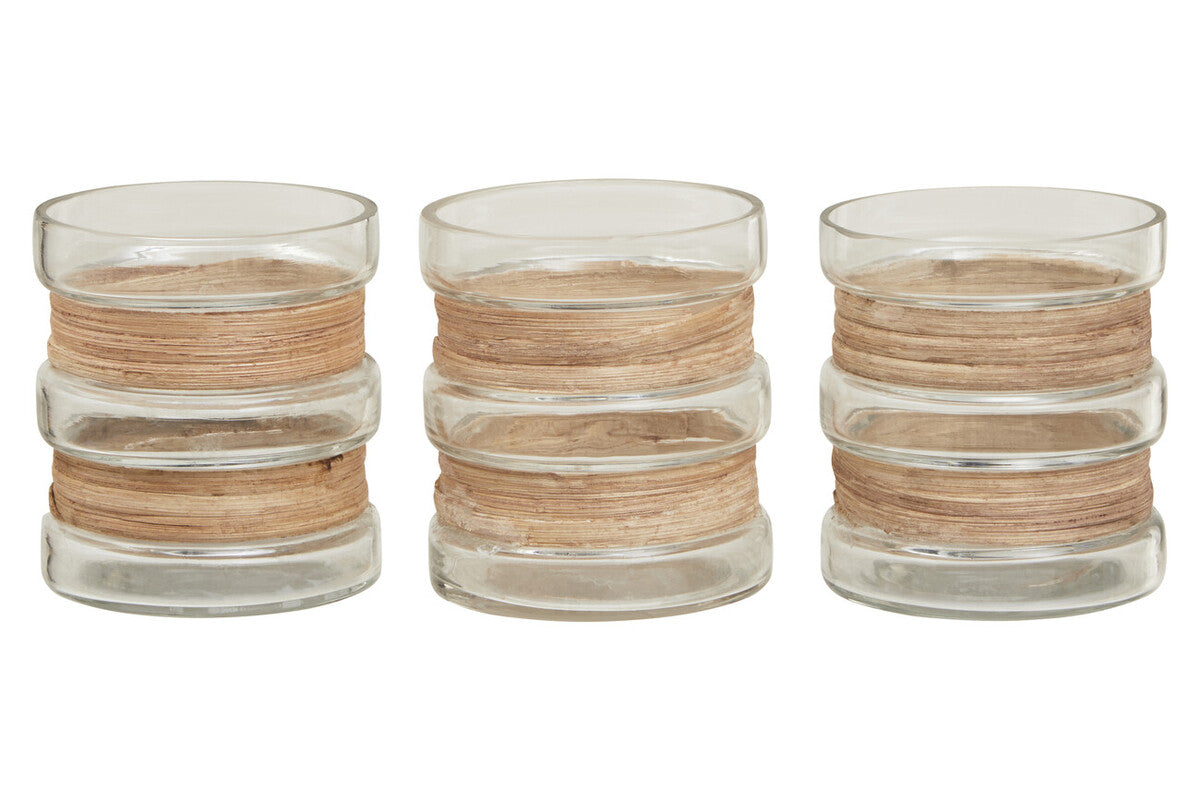 Orsina Kuta Glass Tealight Holders with Natural Cane - Set of 3