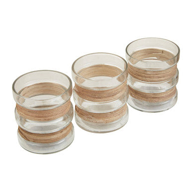Orsina Kuta Glass Tealight Holders with Natural Cane - Set of 3