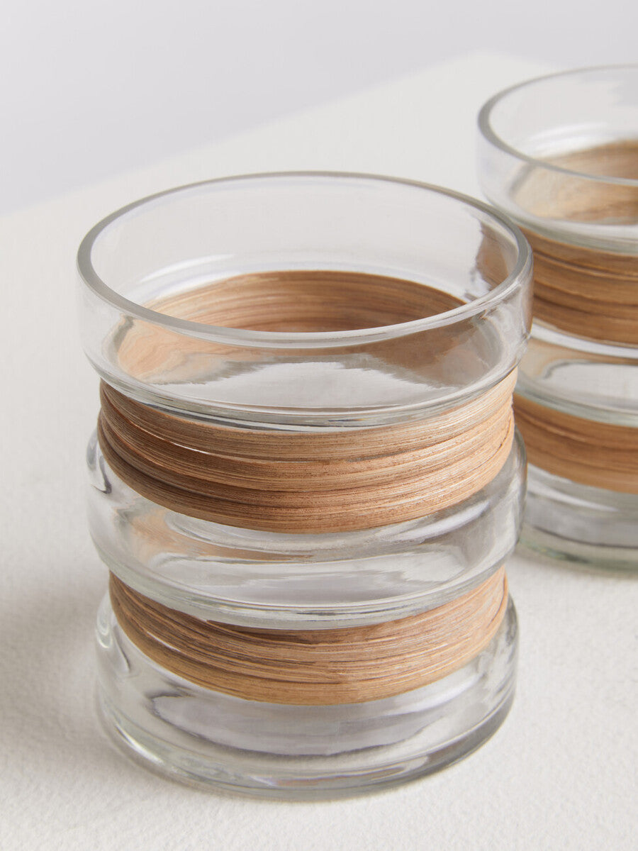 Orsina Kuta Glass Tealight Holders with Natural Cane - Set of 3