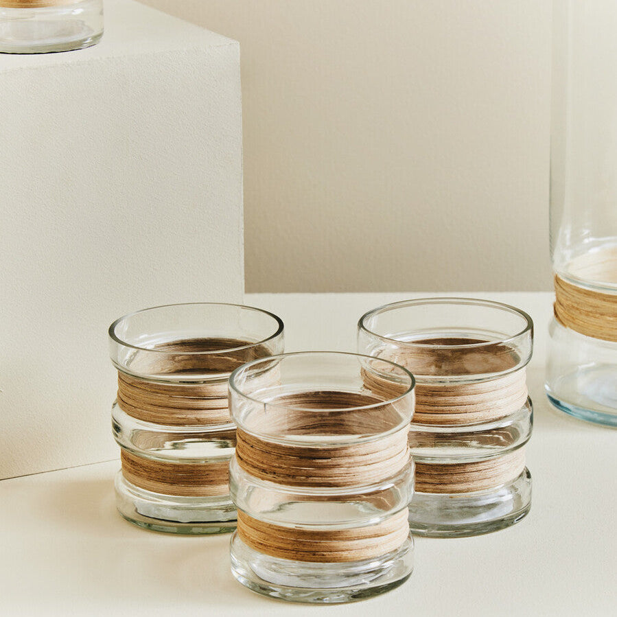 Orsina Kuta Glass Tealight Holders with Natural Cane - Set of 3