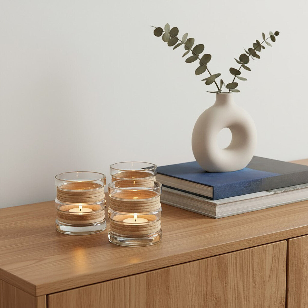 Orsina Kuta Glass Tealight Holders with Natural Cane - Set of 3