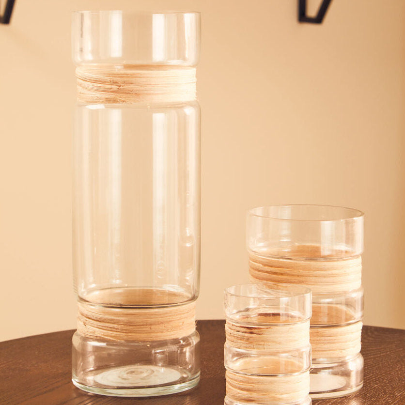Orsina Kuta Large Glass Vase – Coastal Cane Wrapped Natural Decor