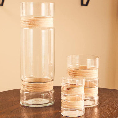 Orsina Kuta Natural Glass Vase – Medium Coastal Braided Cane Decor
