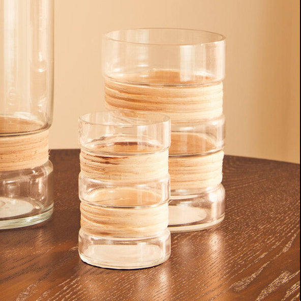 Orsina Kuta Natural Glass Vase – Medium Coastal Braided Cane Decor