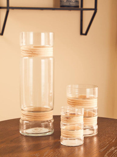 Orsina Kuta Natural Small Glass Vase – Coastal Cane Accent Decor