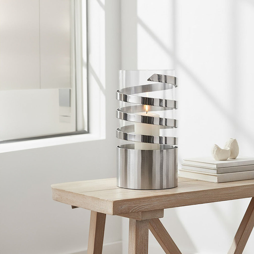 Orsina Amreli Large Silver Metal Hurricane Candle Holder – 55cm