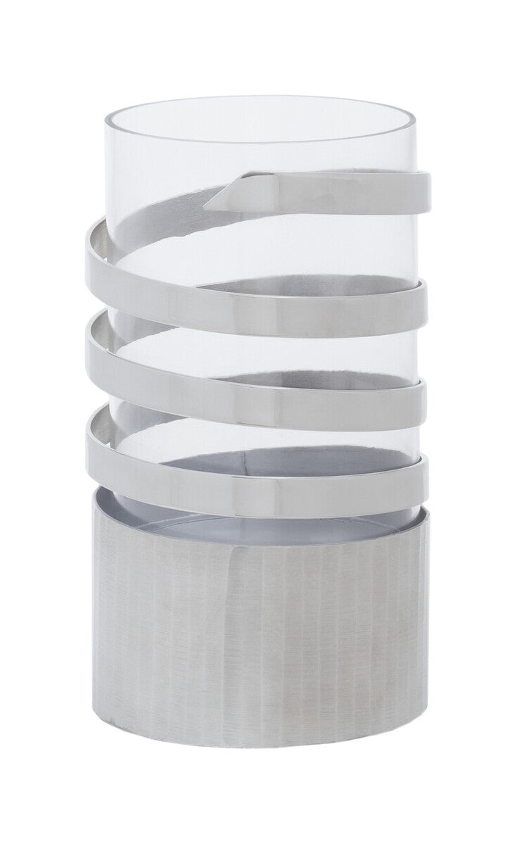 Orsina Amreli Silver Metal Hurricane Candle Holder – Small Spiral Design
