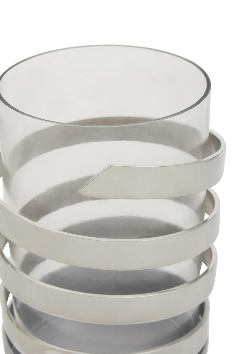 Orsina Amreli Silver Metal Hurricane Candle Holder – Small Spiral Design