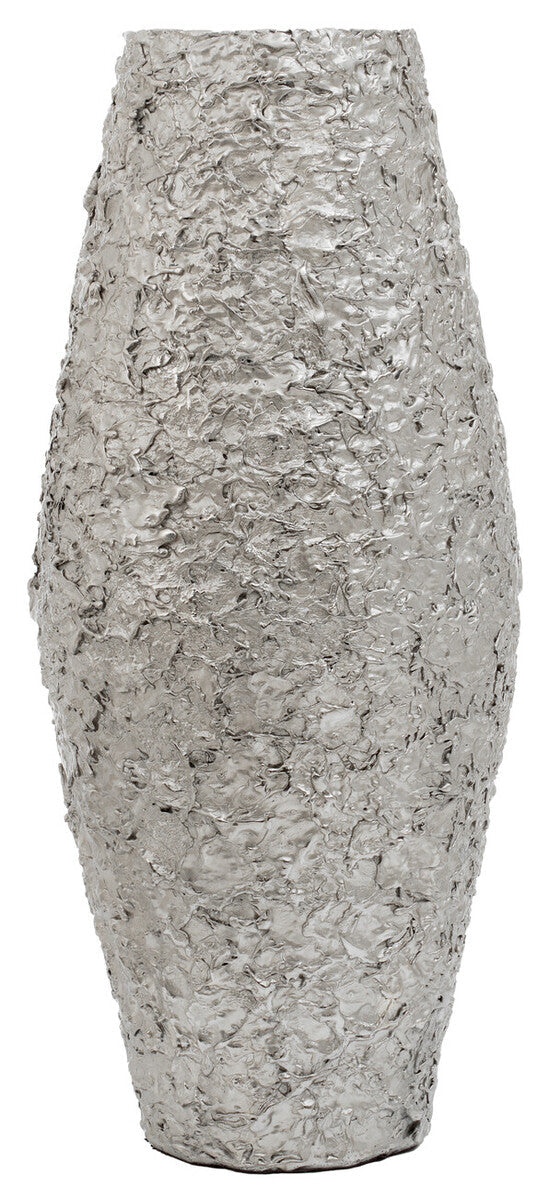 Orsina Akola Large Silver Textured Metal Vase | Hammered Floor Decor