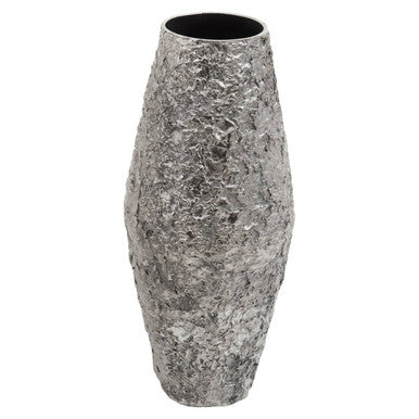 Orsina Akola Large Silver Textured Metal Vase | Hammered Floor Decor