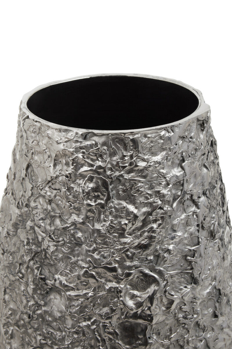 Orsina Akola Large Silver Textured Metal Vase | Hammered Floor Decor