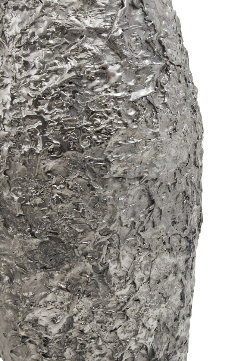 Orsina Akola Large Silver Textured Metal Vase | Hammered Floor Decor