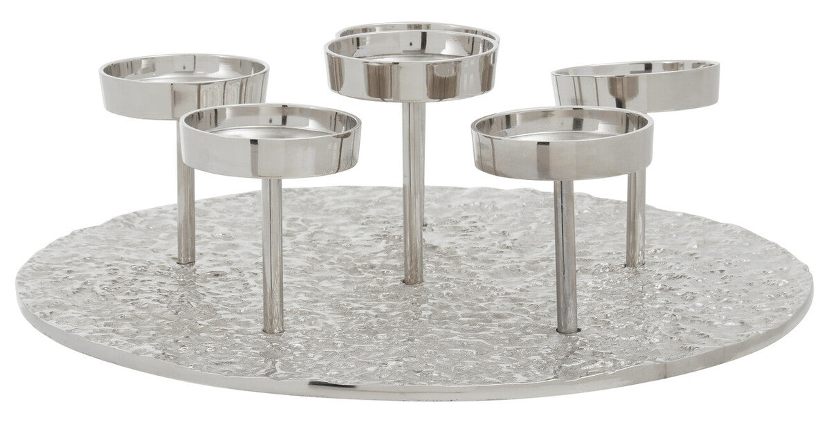 Orsina Akola Silver 6 Pillar Candle Holder – Round Sculptural Centerpiece
