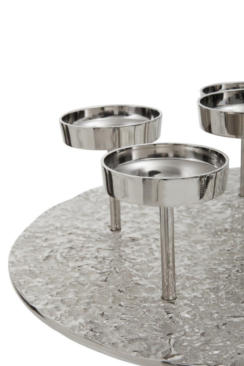 Orsina Akola Silver 6 Pillar Candle Holder – Round Sculptural Centerpiece