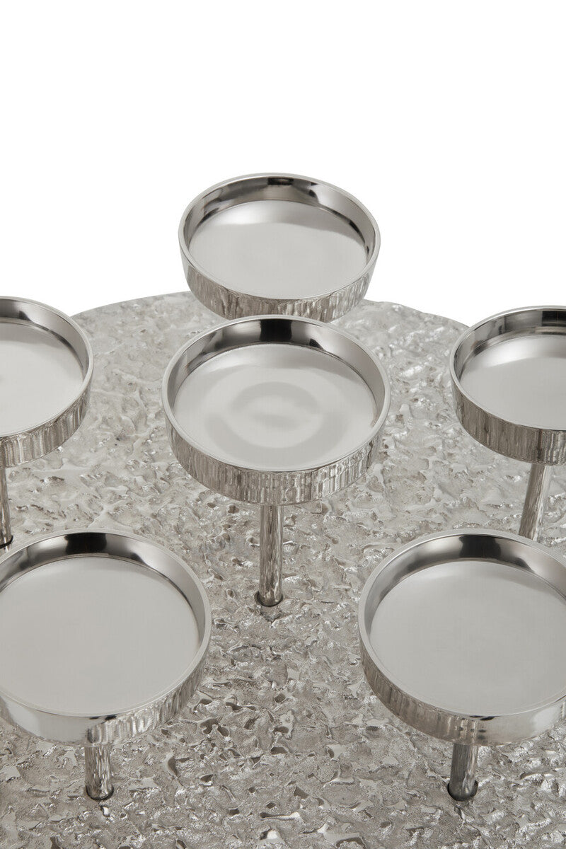 Orsina Akola Silver 6 Pillar Candle Holder – Round Sculptural Centerpiece