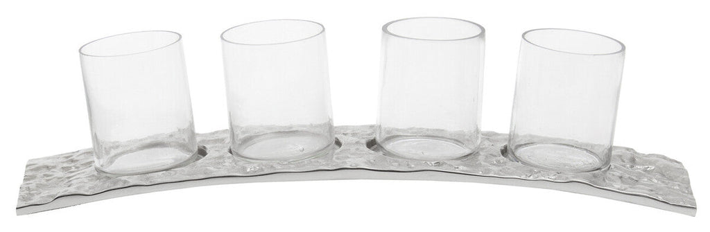 Orsina Akola Silver Curved 4 Tealight Holder | Modern Table Centerpiece