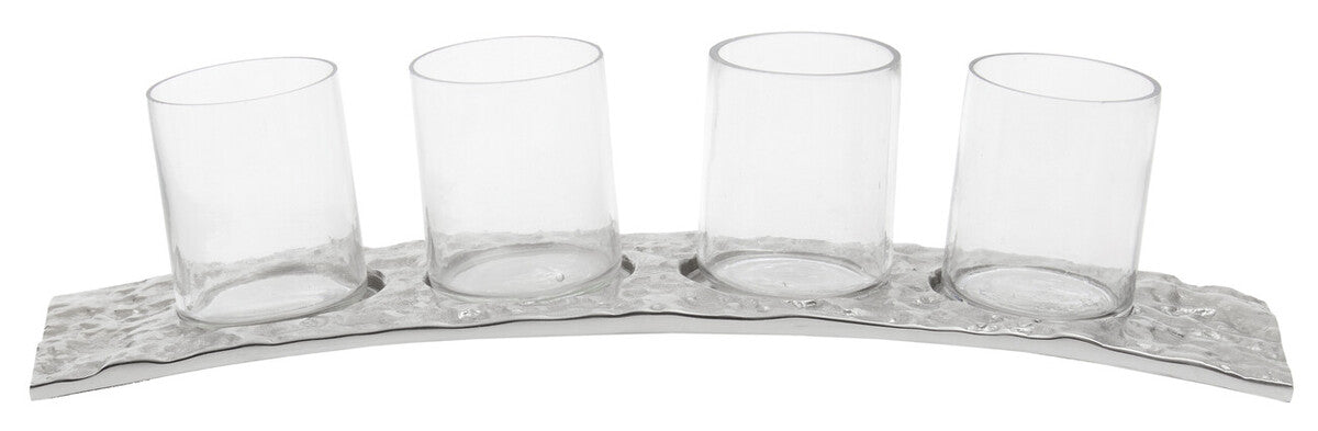 Orsina Akola Silver Curved 4 Tealight Holder | Modern Table Centerpiece