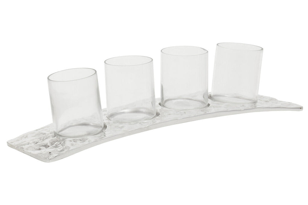 Orsina Akola Silver Curved 4 Tealight Holder | Modern Table Centerpiece