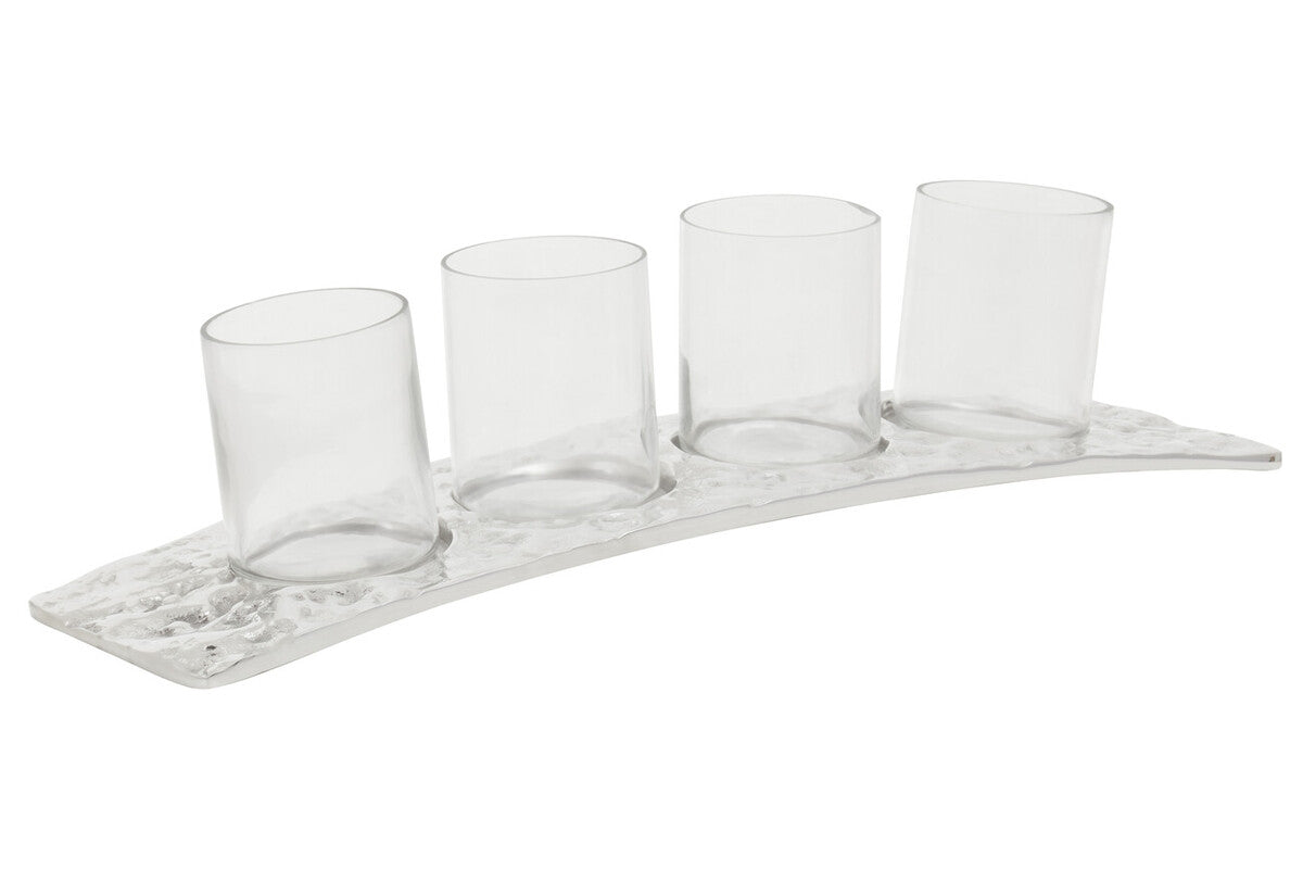 Orsina Akola Silver Curved 4 Tealight Holder | Modern Table Centerpiece
