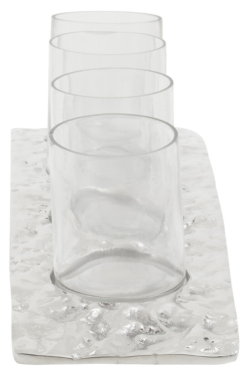 Orsina Akola Silver Curved 4 Tealight Holder | Modern Table Centerpiece