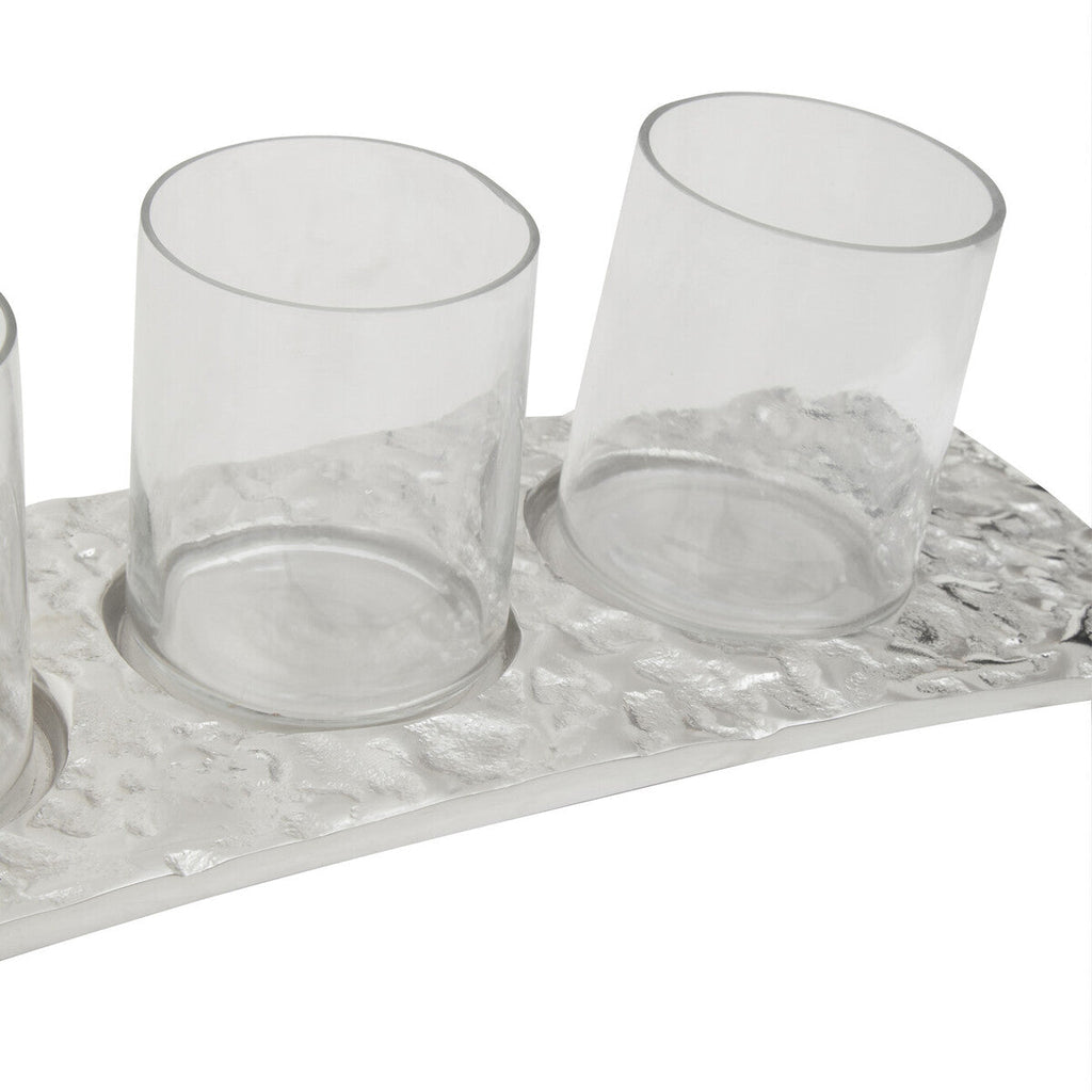 Orsina Akola Silver Curved 4 Tealight Holder | Modern Table Centerpiece