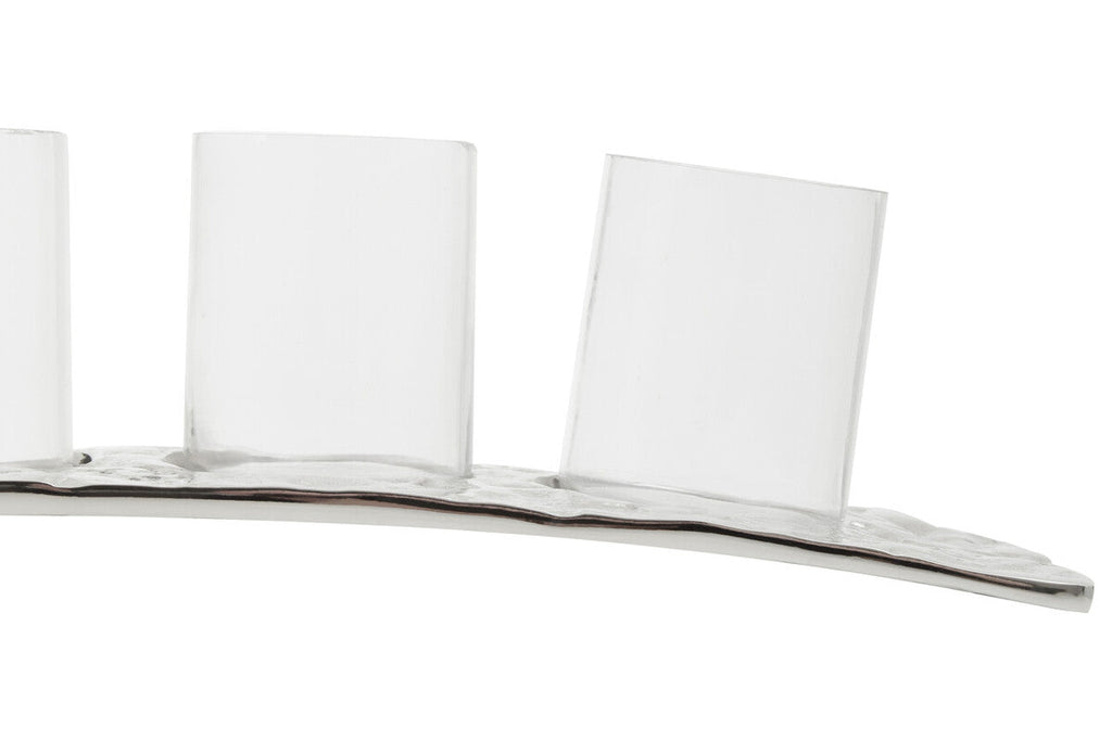 Orsina Akola Silver Curved 4 Tealight Holder | Modern Table Centerpiece