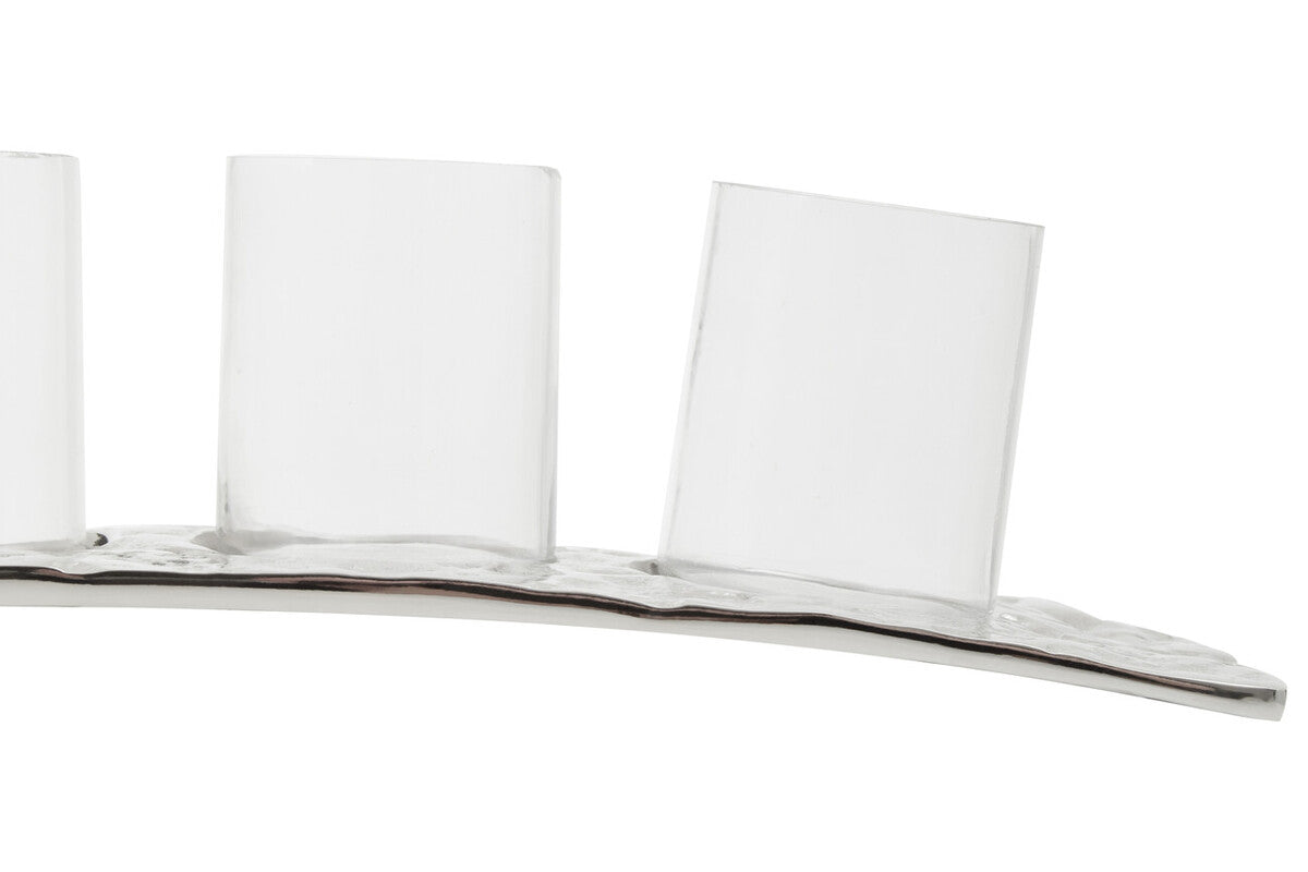 Orsina Akola Silver Curved 4 Tealight Holder | Modern Table Centerpiece