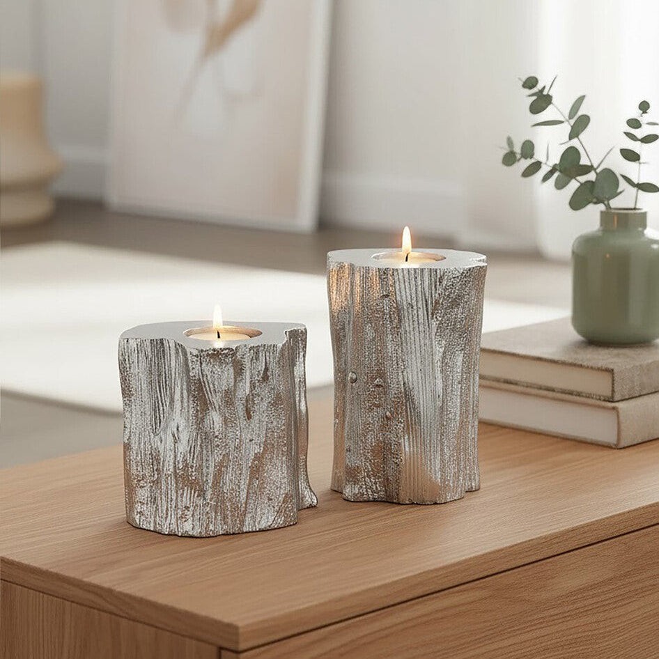 Orsina Akola Silver Tealight Holders – Set of 2 Modern Metal Decor