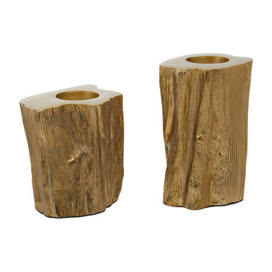 Orsina Akola Gold Tealight Holders – Set of 2 Trunk-Inspired Decor