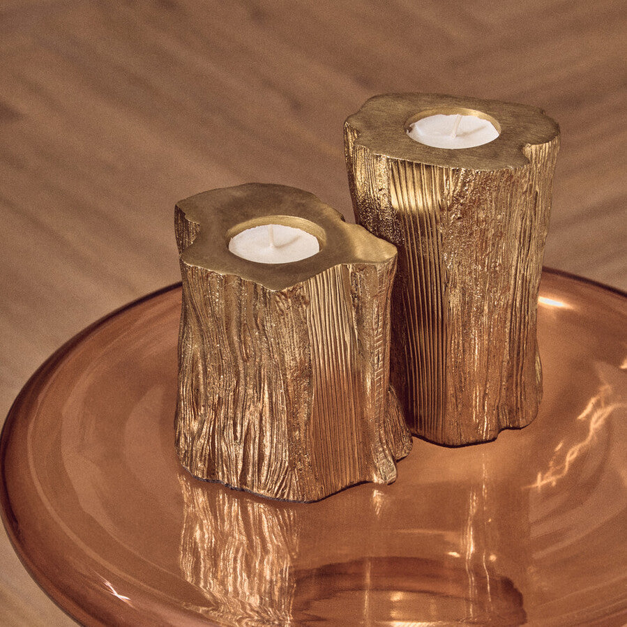 Orsina Akola Gold Tealight Holders – Set of 2 Trunk-Inspired Decor