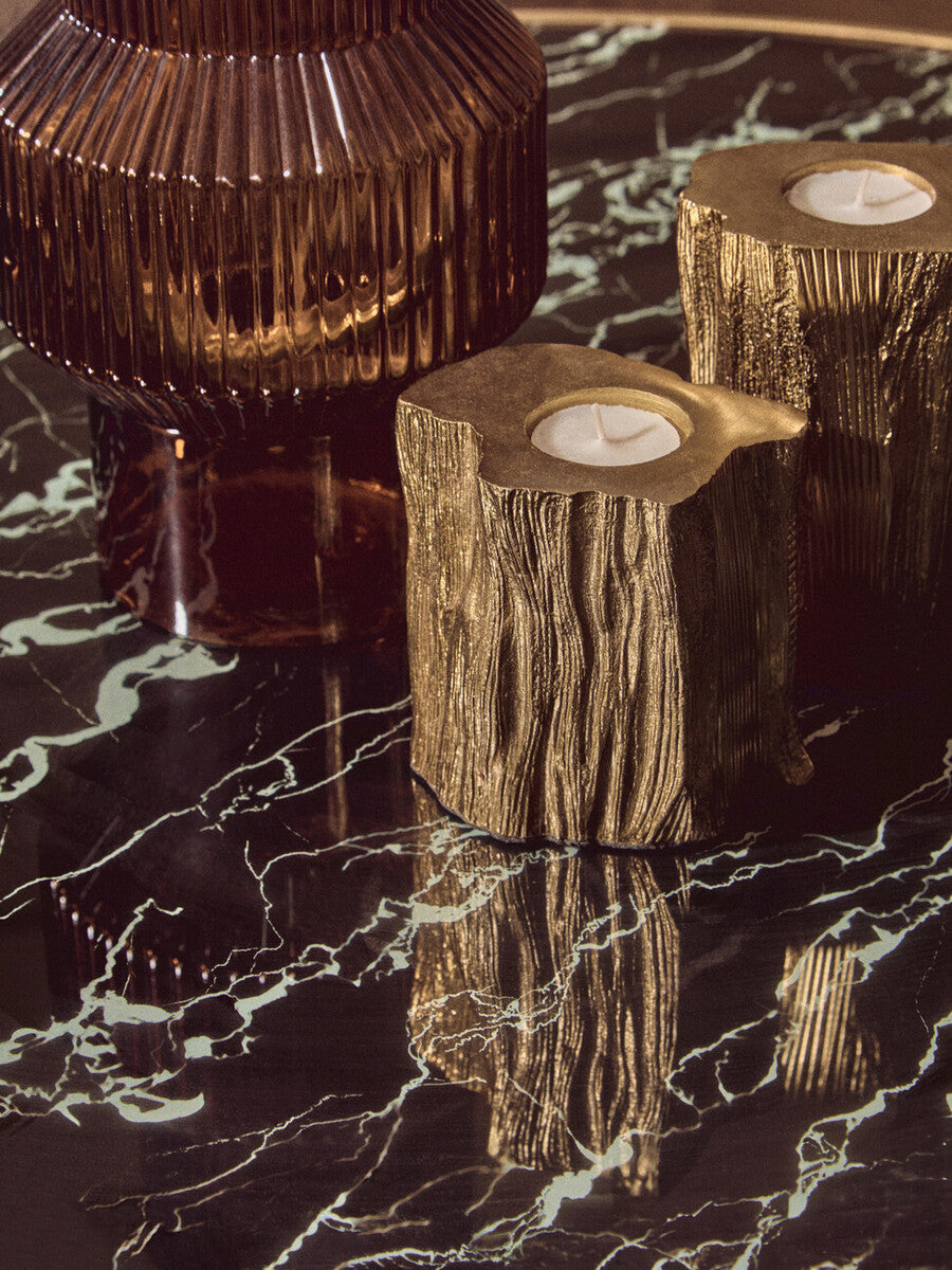 Orsina Akola Gold Tealight Holders – Set of 2 Trunk-Inspired Decor