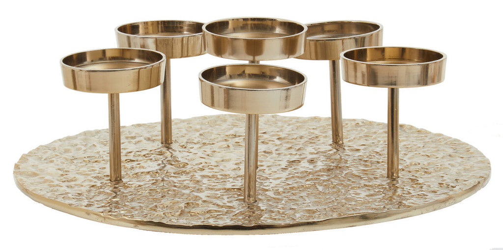 Orsina Akola Gold Round 6-Pillar Candle Holder – Large Table Centerpiece
