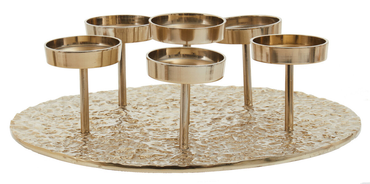 Orsina Akola Gold Round 6-Pillar Candle Holder – Large Table Centerpiece