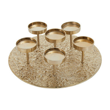 Orsina Akola Gold Round 6-Pillar Candle Holder – Large Table Centerpiece