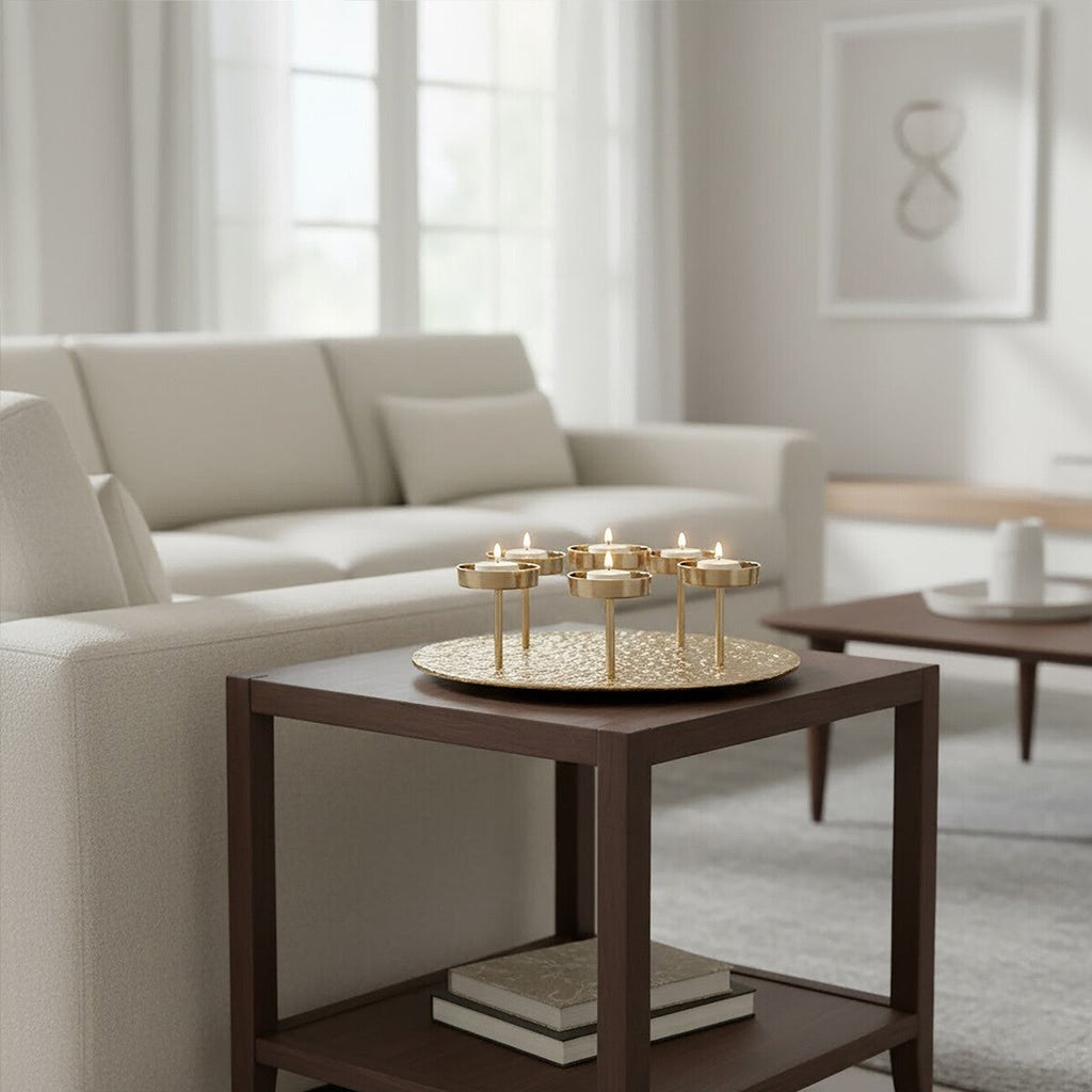 Orsina Akola Gold Round 6-Pillar Candle Holder – Large Table Centerpiece