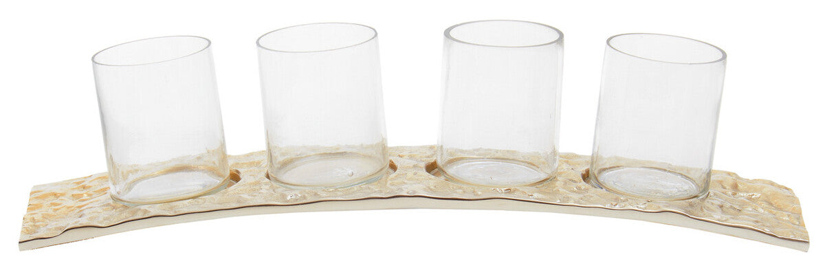 Orsina Akola Antique Gold and Glass 4-Cup Tealight Holder Centerpiece