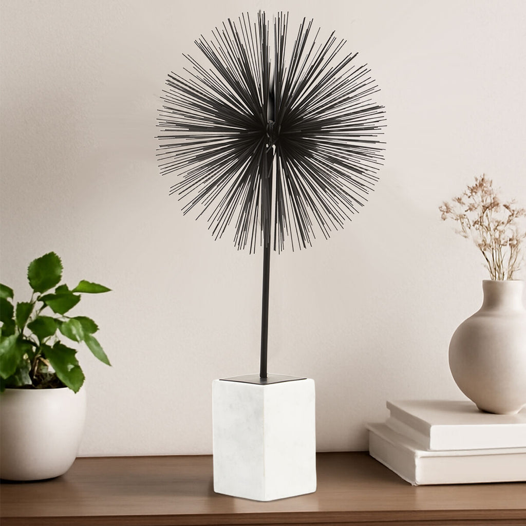 Orsina Mirano Black Starburst Sculpture with White Marble Base