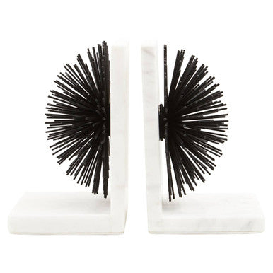 Orsina Mirano Starburst Bookends | Black Metal & White Marble Set