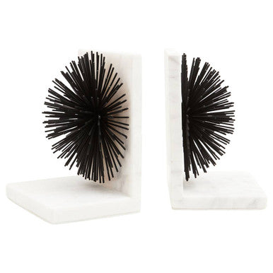 Orsina Mirano Starburst Bookends | Black Metal & White Marble Set